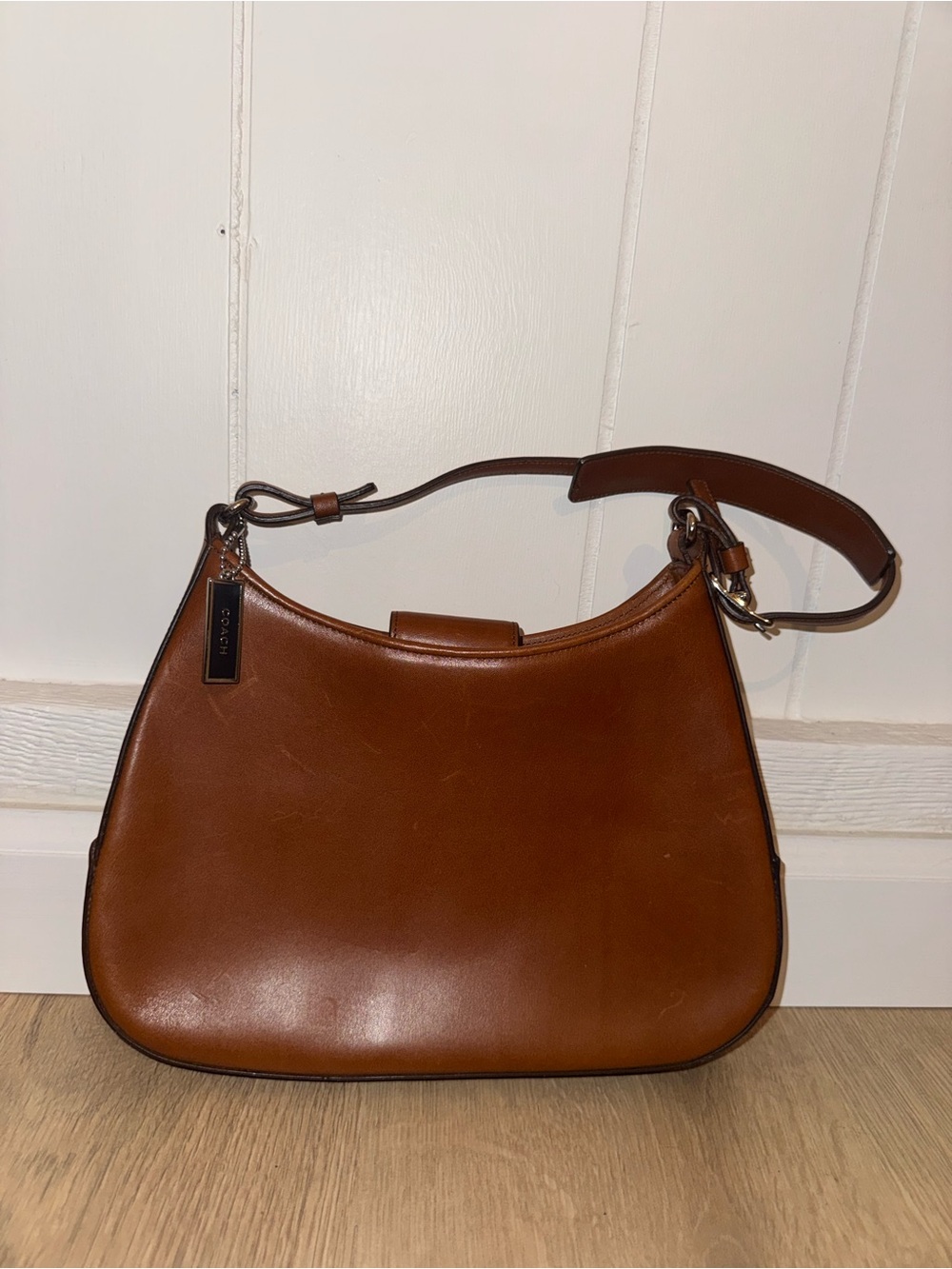 Coach Saddle-Style Leather Shoulder Bag in Cognac Brown